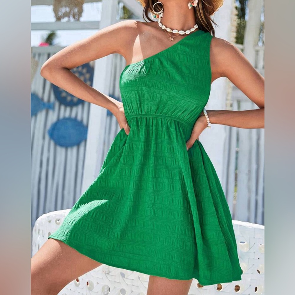 SHEIN VCAY One Shoulder Solid A-line Dress